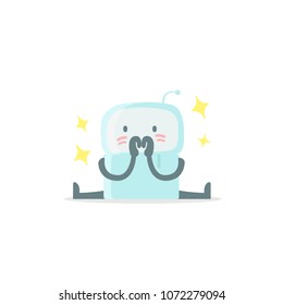 Emoji sticker Icon. Baby cute small new robot surprised and shy. Very cute for child kid picture confusion. Flat color vector illustration