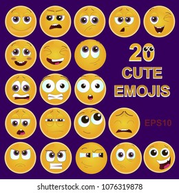 Emoji sticker set. Most popular emoticons in flat vector.