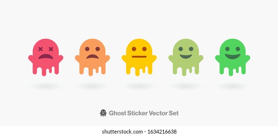 Emoji Stickers Vector Set. Customer Satisfaction Emotes from Sad To happy Ghost Characters Face. Funny Cartoon Emoji Stickers Illustration Set for Social Network or Chat.