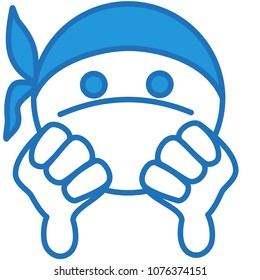 emoji with street thug showing double gangsta thumbs down gesture with lowered thumb pointing down on each hand that represents strong feeling of dislike or disapproval, ball or circle shaped face