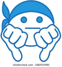 emoji with street thug showing double gangsta thumbs down gesture with lowered thumb pointing down on each hand that represents strong feeling of dislike or disapproval, simplistic facial expression