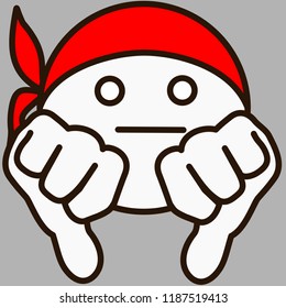 emoji with street thug that shows double gangsta thumbs down gesture with lowered thumb pointing down on each hand that represents strong feeling of dislike or disapproval, simple colored emoticon