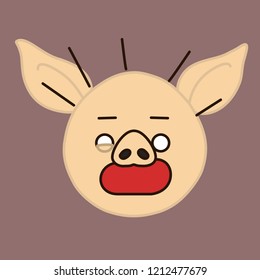 emoji with stressed pig guy with nervous tic and disheveled uncombed hair standing on end, simple hand drawn emoticon, simplistic colorful picture, vector art with pig-like characters