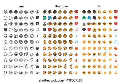 Emoji Stroke And Color Fill Icon Set For App, Website And Chat