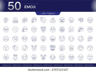 Icono de trazo de emoji. Conjunto de iconos de línea de emoji. paquete de iconos de trazo editable. Línea, delgado, Paquete de icono de estilo lineal. Totalmente personalizable