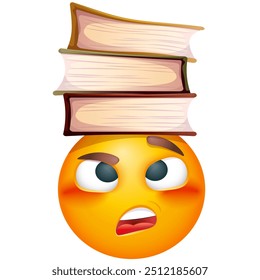 Emoji student on white background. Emoticon with stack of books. Cute emoticon. Back to school.