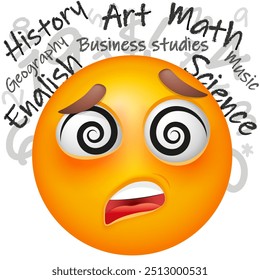 Emoji student on white background. Emoticon with academic subjects. Cute emoticon. Back to school.