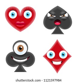 Emoji Suit of Playing Cards. Vector Illustration Symbols Isolated on White Background