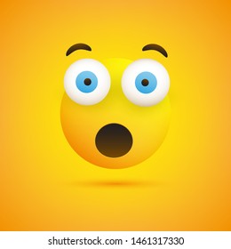 Emoji with Surprised Face, Open Mouth and Eyes - Simple Emoticon on Yellow Background - Vector Design Illustration