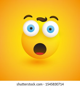 Emoji with Surprised Face, Open Mouth and Eyes - Simple Emoticon on Yellow Background - Vector Design Illustration