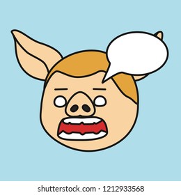 emoji with talking pig character with a comic speech bubble, simple hand drawn emoticon, simplistic colorful picture, vector art with pig-like characters