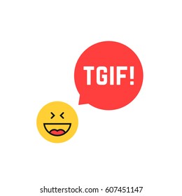 emoji tgif logo like thank god it is friday. flat style satisfied smile chat symbol logotype graphic art design. concept of booze spree, night party, facial joke or joyful isolated on white background