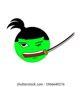 Emoji that has a scar on the eye using a samurai sword with a mouth