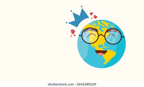 An emoji themed earth with glasses and hearts above its head representing joy and global love on emoji day