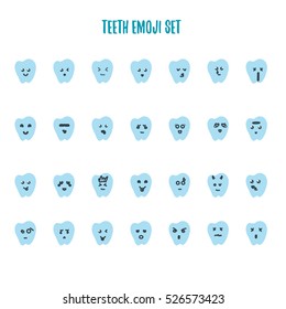 Emoji tooth set with different emotions - angry, happy, smile