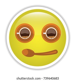 Emoji with top view coffee cup and sauser.