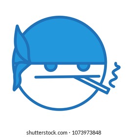 emoji with tough guy in bandana smoking a cigarette & living his life like a thug, simple hand drawn emoticon, ball or circle shaped face, simplistic facial expression, eps 10 vector illustration