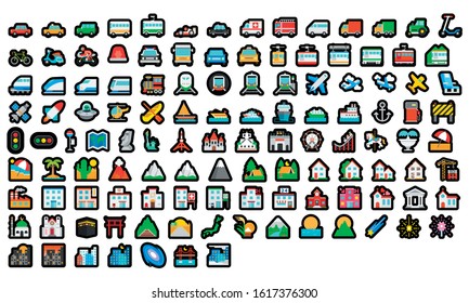 Emoji Of Transport And Buildings And Nature Set Pack Icons