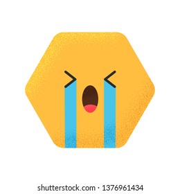Emoji Unhappy Face with Crying Tear Emoticon. Illustration Vector Yellow Hexagon