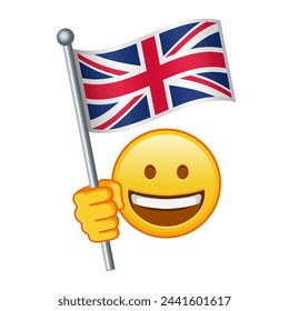 Emoji with United Kingdom of Great Britain flag Large size of yellow emoji smile