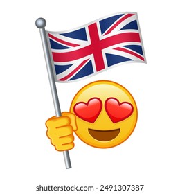 Emoji with United Kingdom of Great Britain flag Large size of yellow emoji smile
