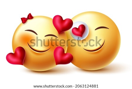 Emoji valentine couple vector concept design. Emojis 3d inlove emojis lover in romantic feelings and expression with hearts elements for valentines love characters emoticon. Vector illustration.
