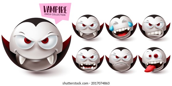 Emoji vampire emoji vector set. Emojis halloween mascot character icon collection isolated in white background for graphic design elements. Vector illustration
