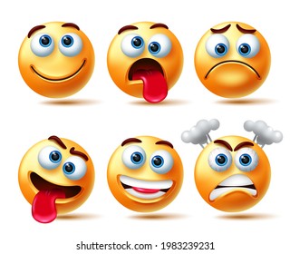 Emoji vector character set. Emoticon 3d emojis with expressions like crazy, happy and angry isolated in white background for emoticons characters collection design. Vector illustration