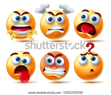 Emoji vector character set. Emoticon 3d  in angry and weird emotions like shouting, furious, shocked and confuse for emojis face icon collection design. Vector illustration