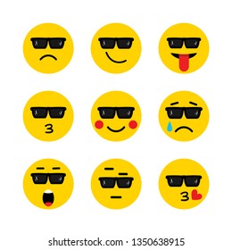 Emoji vector icon, expression: smile, cry, laugh, sad, funny, cute, happy, kiss. Vector illustration in flat, cartoon style. EPS10