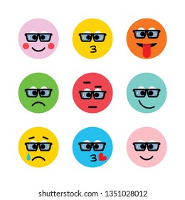 Emoji vector icon, expression: smile, cry, laugh, sad, funny, cute, happy, kiss. Vector illustration in flat, cartoon style. EPS10