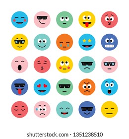 Emoji vector icon, expression: smile, cry, laugh, sad, funny, cute, happy, kiss. Vector illustration in flat, cartoon style. EPS10