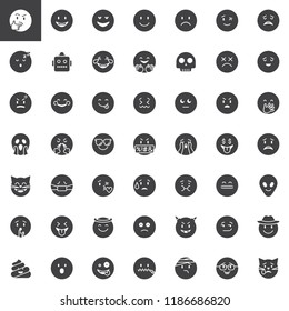 Emoji vector icons set, modern solid symbol collection, filled style pictogram pack. Signs logo illustration. Set includes icons as Thinking Emoticon, Happy Smiley, Sad face, Sleeping, Laughing, Angry