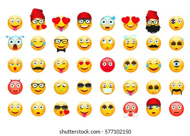 Emoji vector illustration. Emoticons isolated on white background. 40 Different Emoticon.