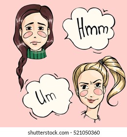 Emoji. Vector illustration of girls. Bad emotions.