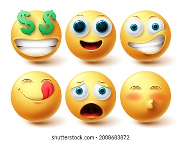 Emoji vector set. Emojis emoticon happy collection facial expressions isolated in white background for graphic design elements. Vector illustration
