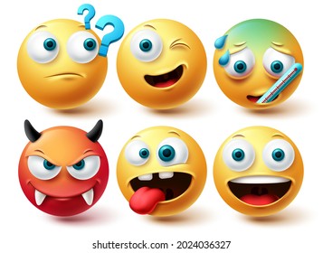 Emoji vector set. Emojis emoticon yellow and red icon collection facial expression isolated in white background for graphic design elements. Vector illustration
