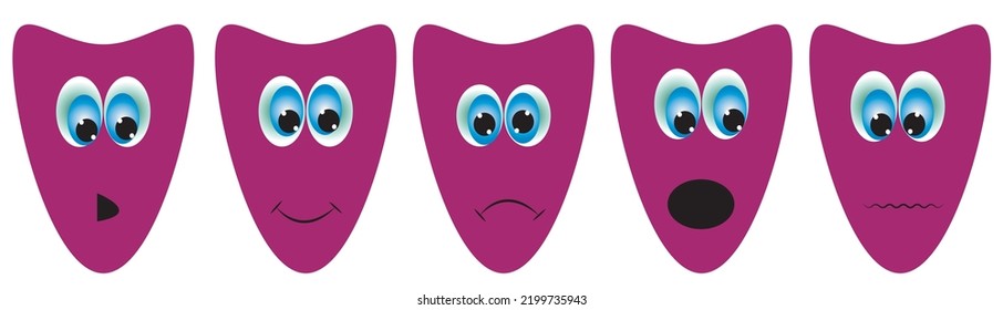 Emoji vector set. Emojis pink teeth emoticon happy, sad, wow and broken face collection isolated in white background for graphic design elements. Vector illustration
