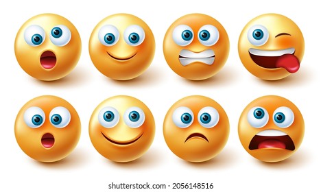 Emoji vector set. Emoticon yellow collection facial expression isolated in white background for graphic design elements. Vector illustration.
