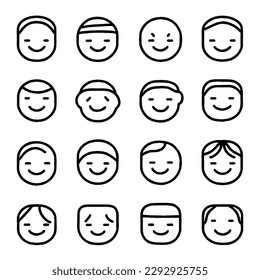 Conjunto de vectores Emoji en dibujo de líneas mínimas
