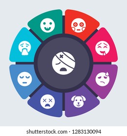 emoji vector template for infographics. Business concept with 9 options, steps, parts, segments. Banner infographic cycling diagram, round chart, Emoji With Head-Bandage emoji, icons