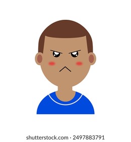 Emoji vector of an upset boy with teary eyes wearing a blue shirt