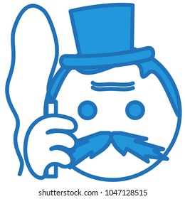 emoji with vintage grumpy tiger tamer with a whip that forces his animals to do some tricks, retro lion handler wearing mustache and a top hat while holding a knout, simple hand drawn emoticon, eps 10