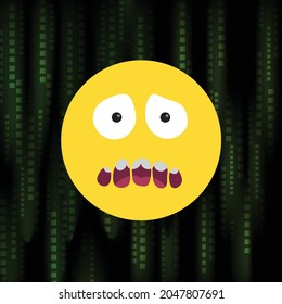 Emoji In Virtual Reality. Smiley Can't Speak. In Green Digital Background