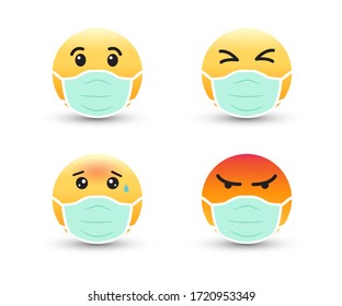 Emoji wearing a protective medical mask. Mask for protect Coronavirus and pollution. Vector illustration