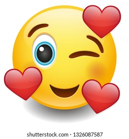 Emoji Wink with Hearts. Icon Communication Design. Chat Emoticon New Symbols.