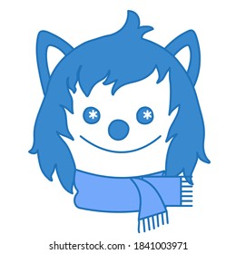 emoji with a wolf wearing a scarf on his neck, funny cartoon character with simplistic facial expression, simple hand drawn emoticon, eps 10 vector illustration