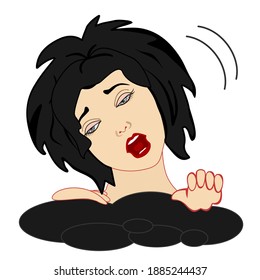 emoji woman falls from a cliff and tries to climb back, simplistic facial expression vector illustration, simple hand drawn emoticon, cartoon character