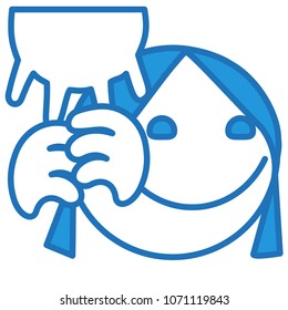 Emoji With Woman Milker Hand Milking A Cow Or Goat Udder Teats With Her Fingers To Squirt The Milk Into A Bucket, Ball Or Circle Shaped Face, Simplistic Facial Expression, Simple Vector Illustration