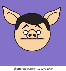 emoji with worried pig character with slightly frightened face that has a bit raised eyebrows and lowered lip corners that represent a slight shock or that a person is speechless